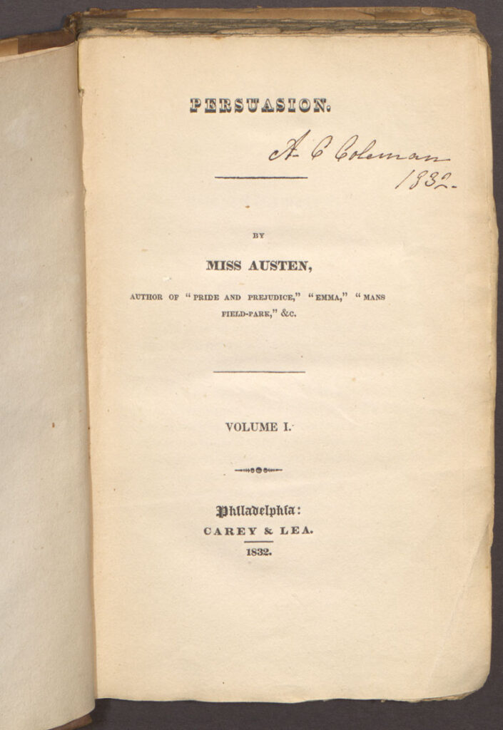 The title page of Goucher's copy of Jane Austen's Persuasion.
