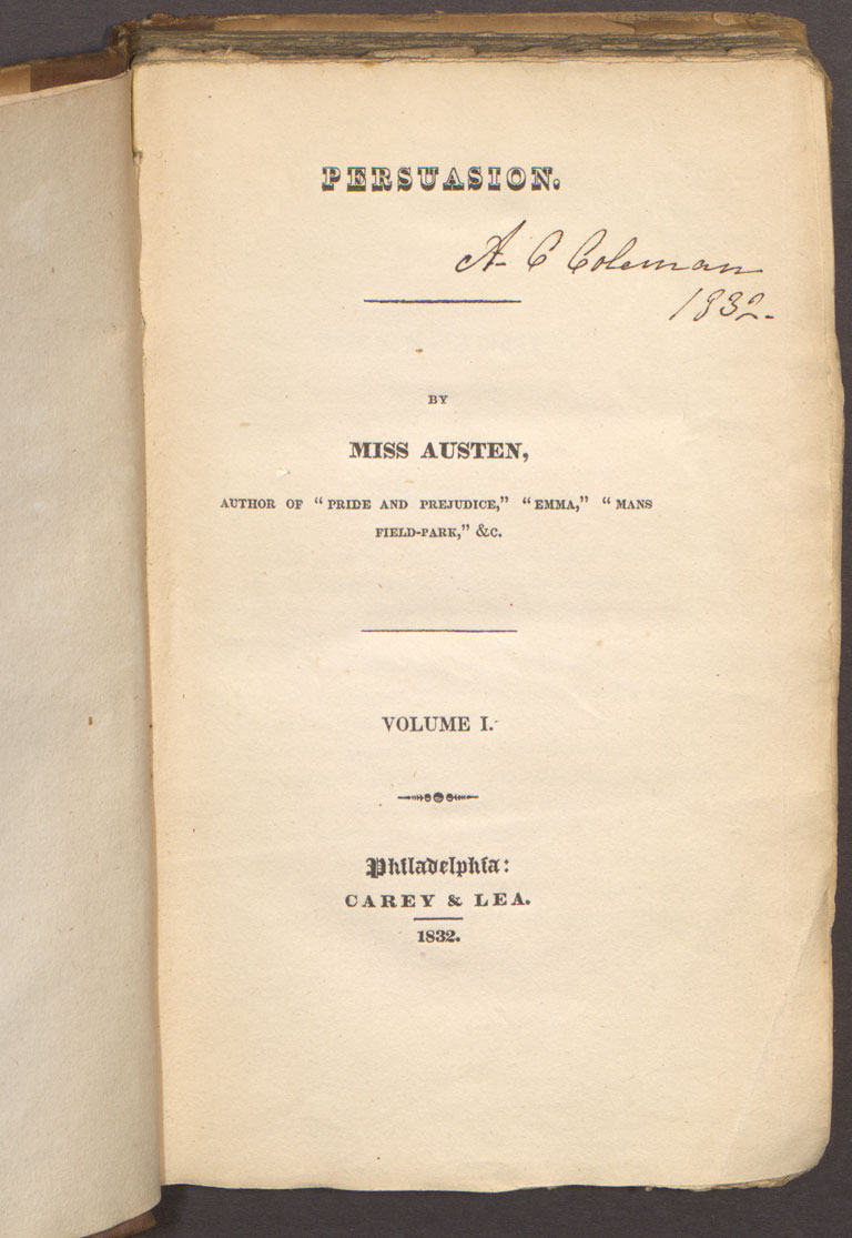 The title page of Goucher's copy of Jane Austen's Persuasion.