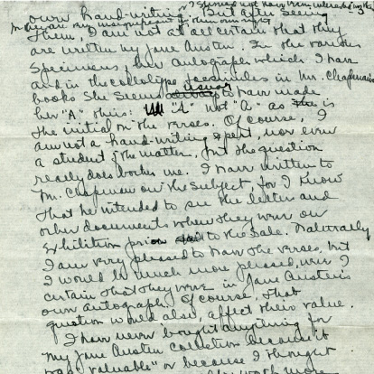 A letter in black ink, handwritten in cursive by Alberta Burke shows her edits with some words and phrases scratched out and over-written.